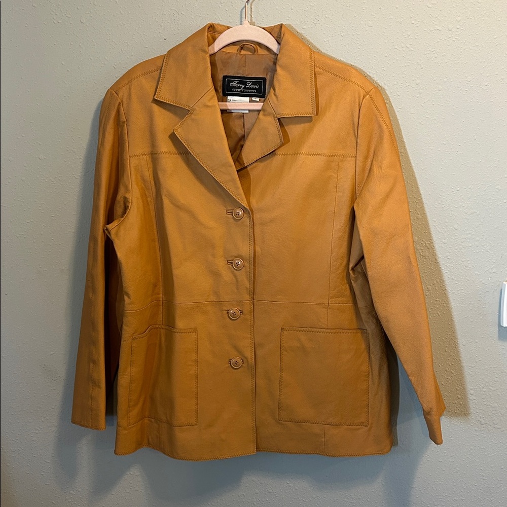 Vintage Terry Lewis‎ Honey Cognac Tan Leather Jacket Button Front